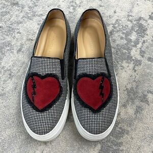 Charlotte Olympia Alex Houndstooth Broken Heart Platform Sneakers Slip On